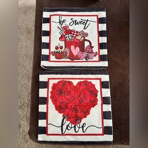 Valentine’s Day Red and Black Striped Decorative Pillow Covers, 2 Pack